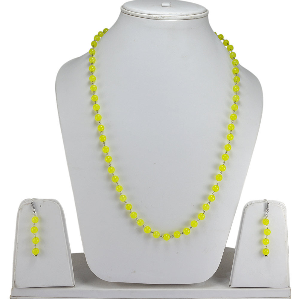 Lime Yellow Quartz Silver Necklace Set Pg-156669 Size: 0.6x47 Cm.