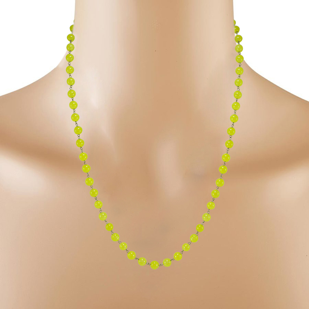 Lime Yellow Quartz Silver Necklace Set Pg-156669 Size: 0.6x47 Cm.