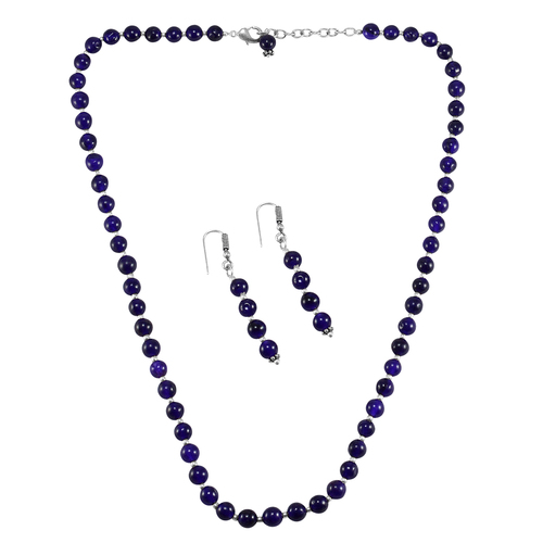 एमेथिस्ट क्वार्ट्ज सिल्वर नेकलेस सेट Pg-156671 आकार: 0.6X47 सेमी.