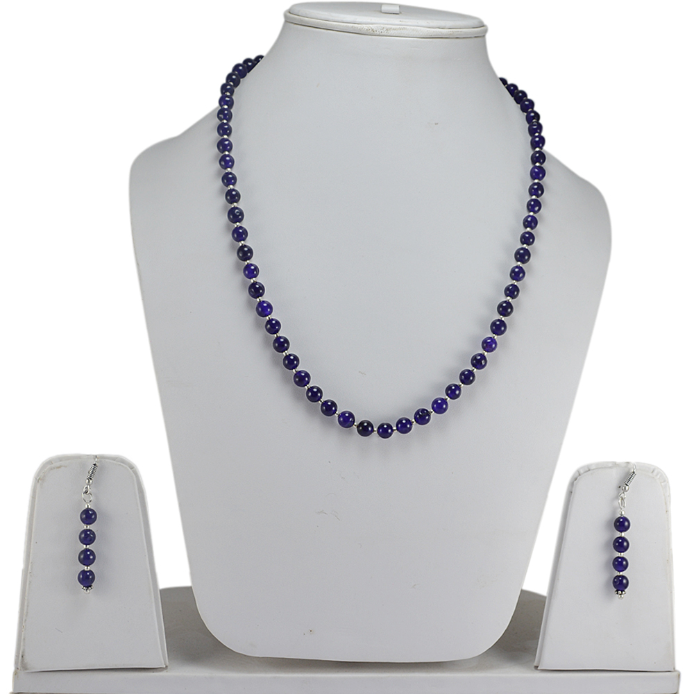 Amethyst Quartz Silver Necklace Set Pg-156671 Size: 0.6x47 Cm.
