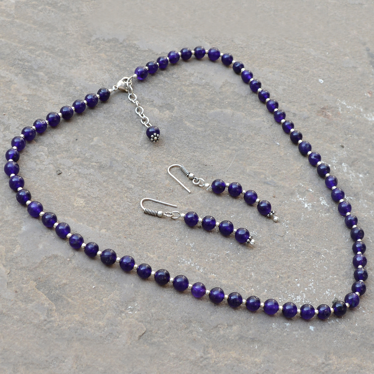 Amethyst Quartz Silver Necklace Set Pg-156671 Size: 0.6x47 Cm.