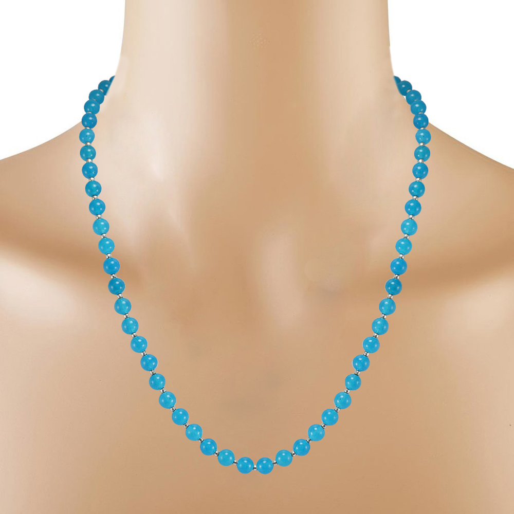 Blue Quartz Silver Necklace Set Pg-156681 Size: 0.6x47 Cm.