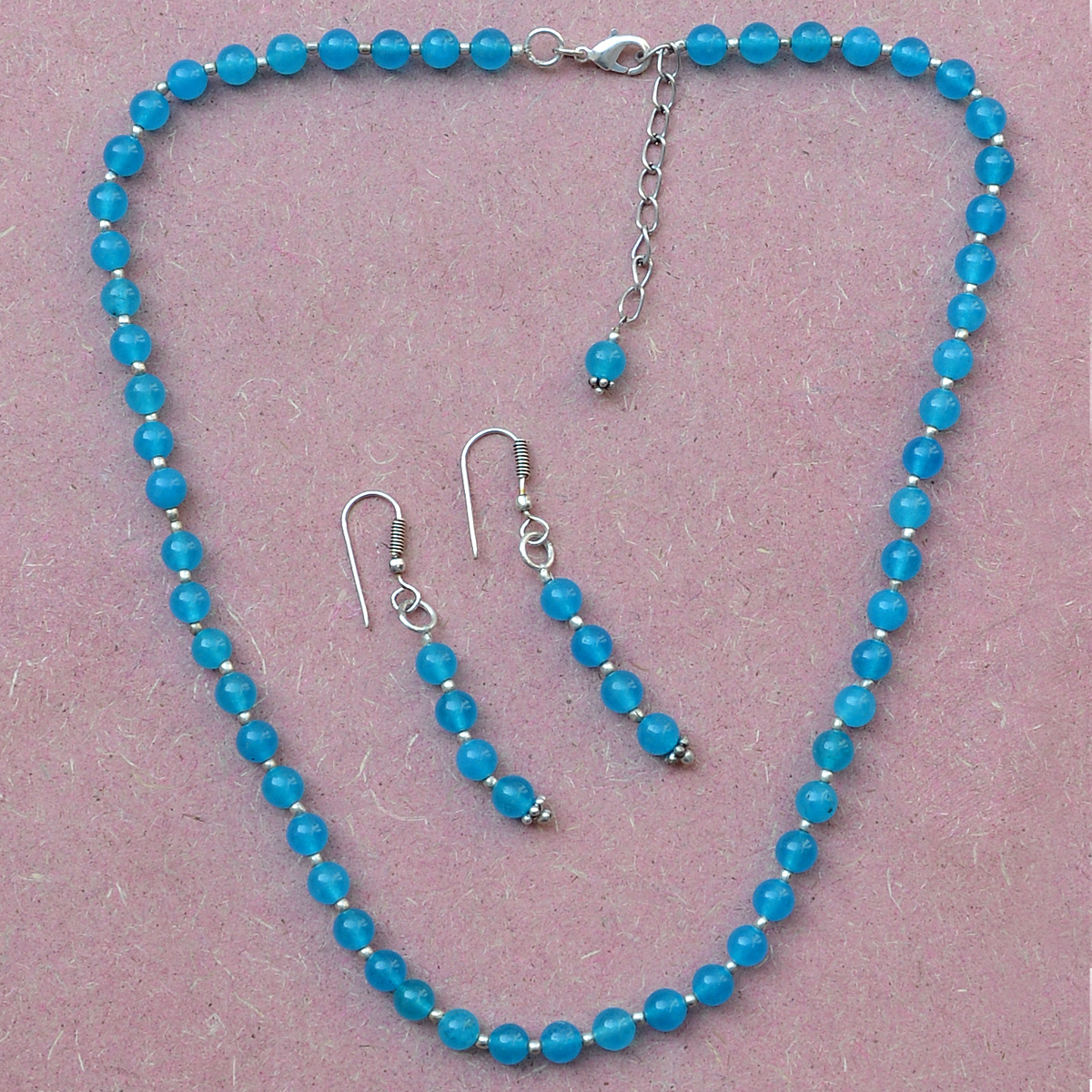 Blue Quartz Silver Necklace Set Pg-156681 Size: 0.6x47 Cm.