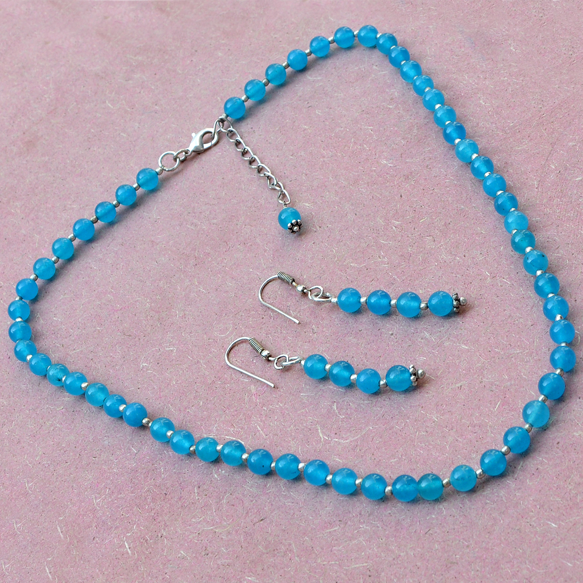 Blue Quartz Silver Necklace Set Pg-156681 Size: 0.6x47 Cm.