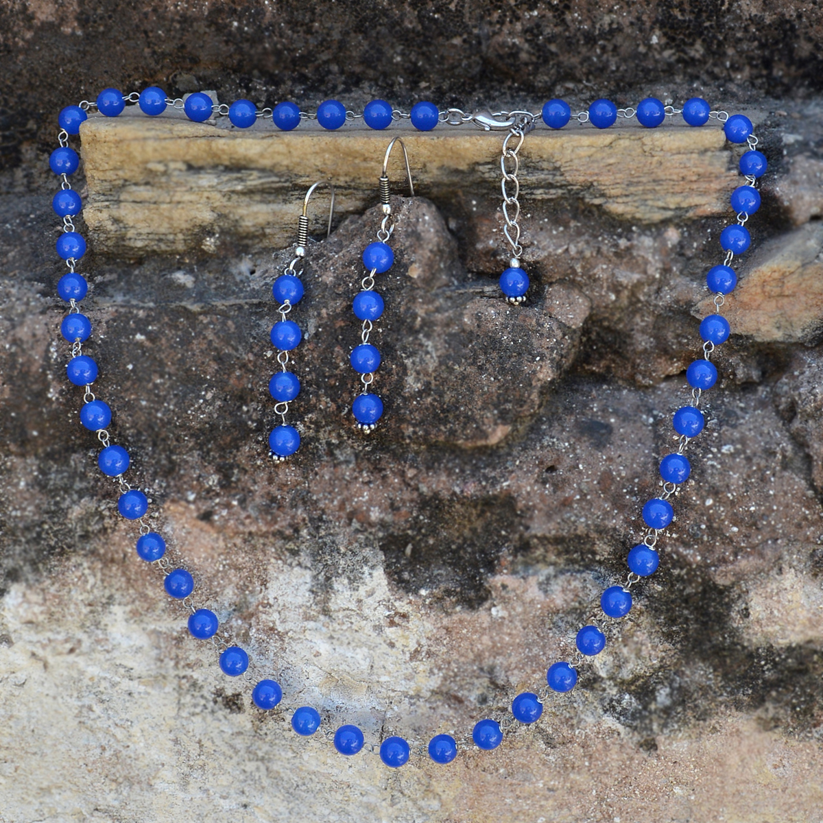 Blue Quartz Silver Necklace Set Pg-156684 Size: 0.6x47 Cm.