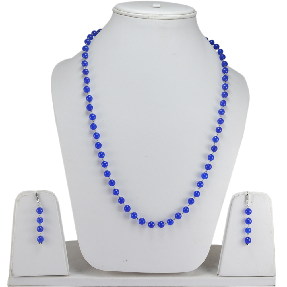 Blue Quartz Silver Necklace Set Pg-156684 Size: 0.6x47 Cm.