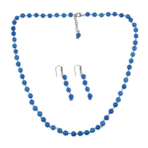 ब्लू क्वार्ट्ज़ सिल्वर नेकलेस सेट Pg-156689 आकार: 0.6X47 Cm.