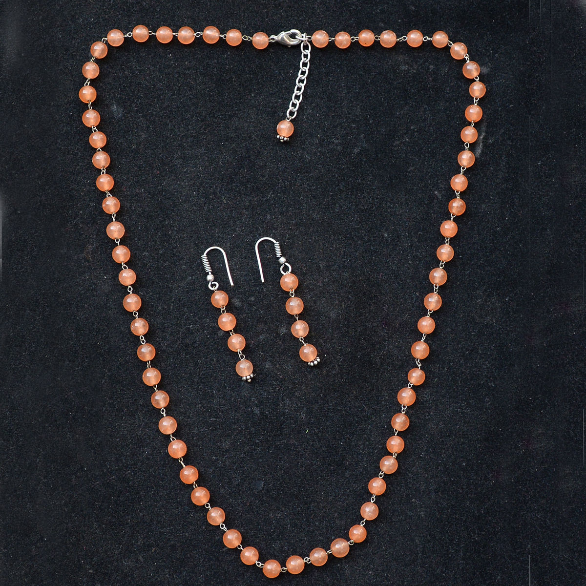 Orange Quartz Silver Necklace Set Pg-156691 Size: 0.6x47 Cm.