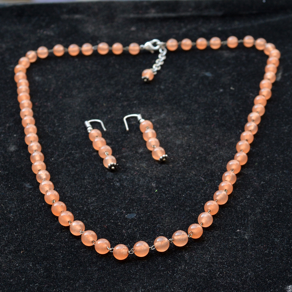 Orange Quartz Silver Necklace Set Pg-156691 Size: 0.6x47 Cm.