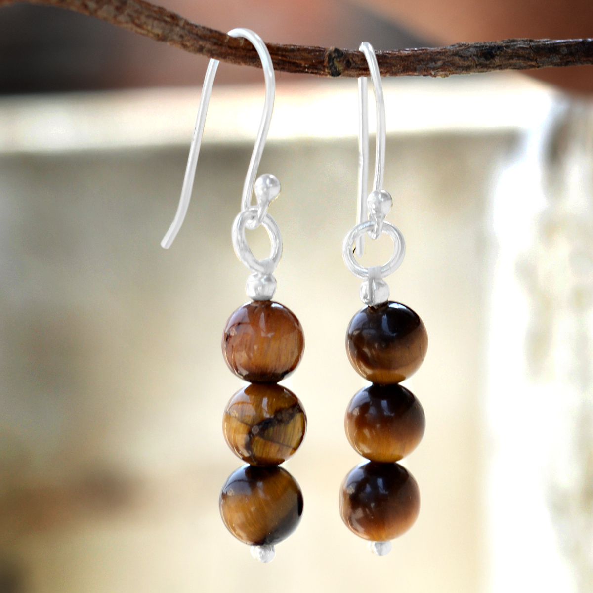 Tiger Eye Silver Stone Earring Pg-156697 Gender: Women