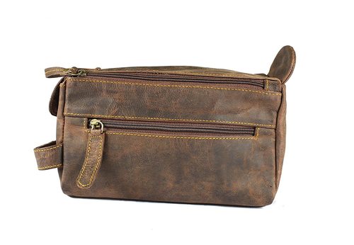 Dark Brown Buffalo Leather Toiletry Bag