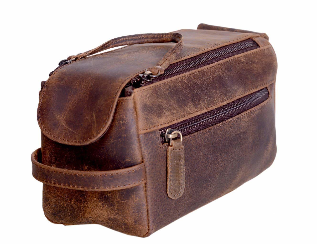 Dark Brown Buffalo Leather Toiletry Bag