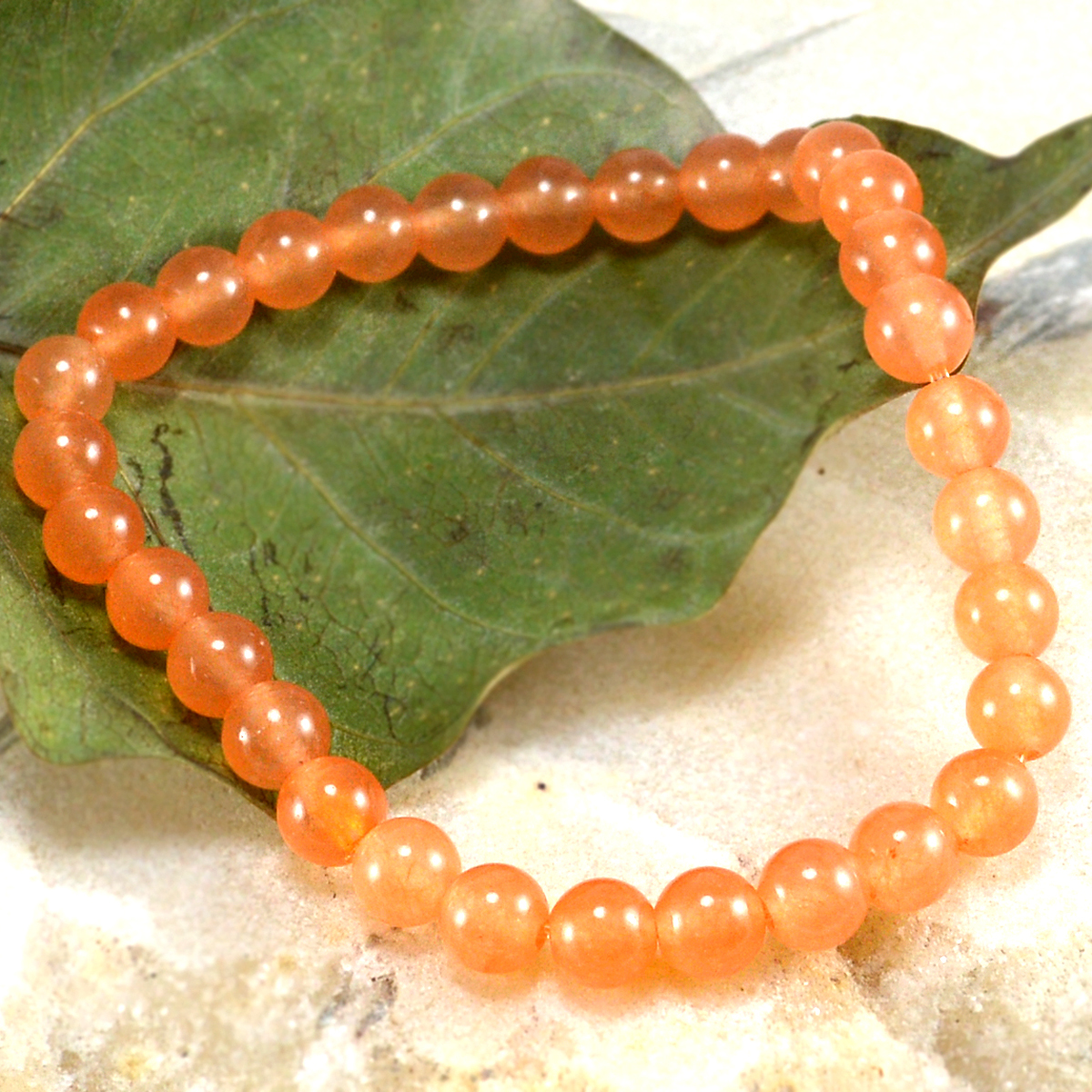 Stone Light Orange Quartz Beaded Bracelet Pg-156711