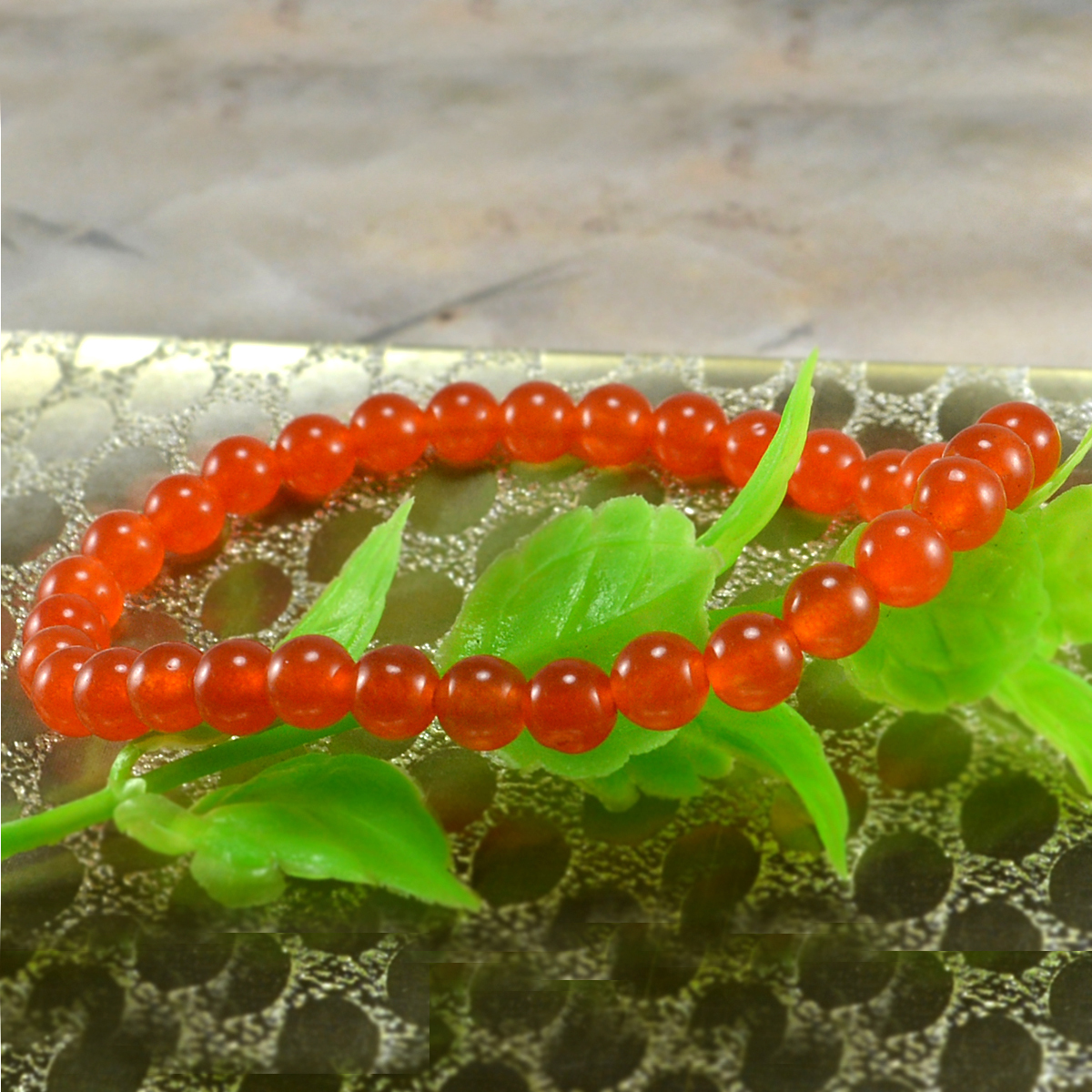 Stone Light Orange Quartz Beaded Bracelet Pg-156711