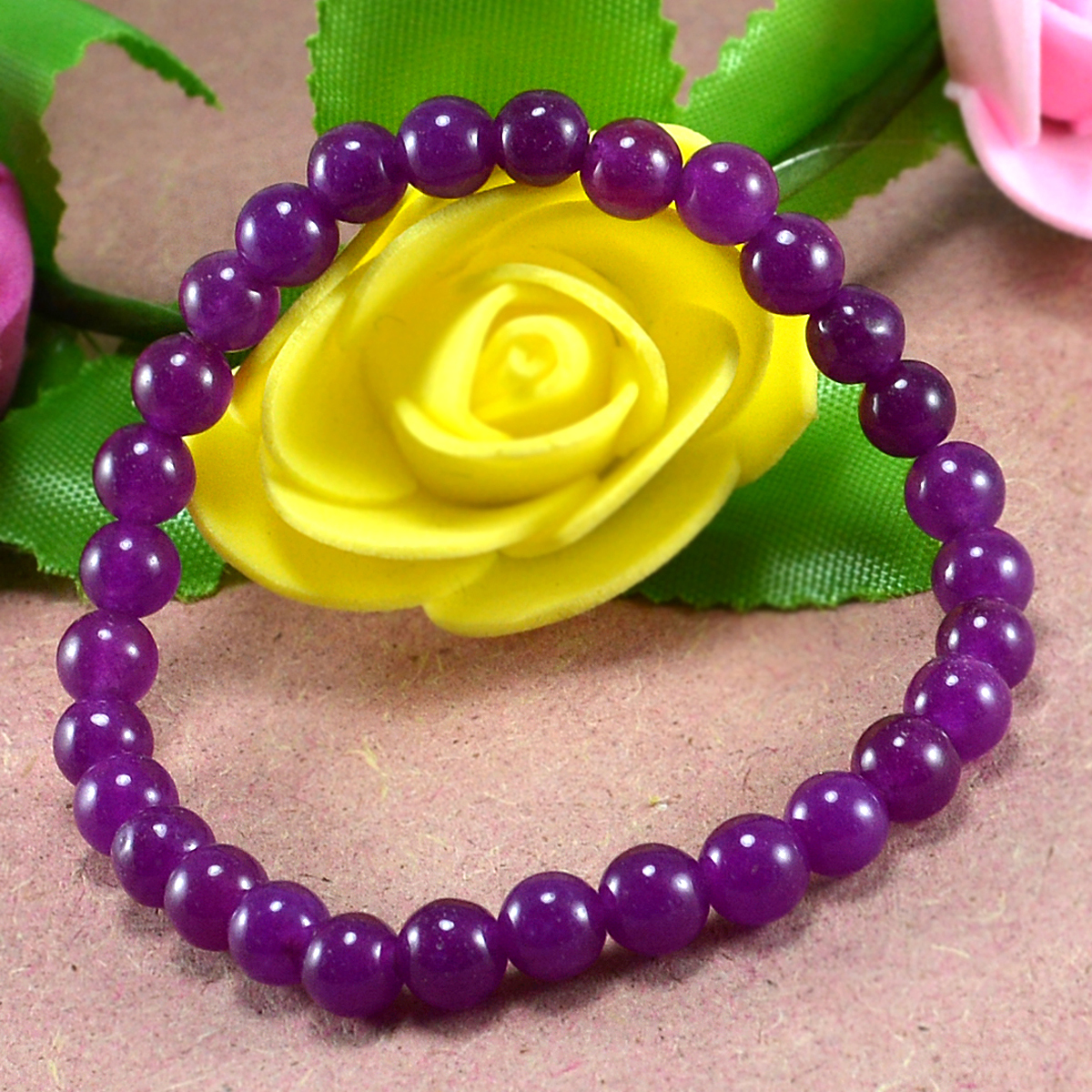 Stone Purple Quartz Beaded Bracelet Pg-156716