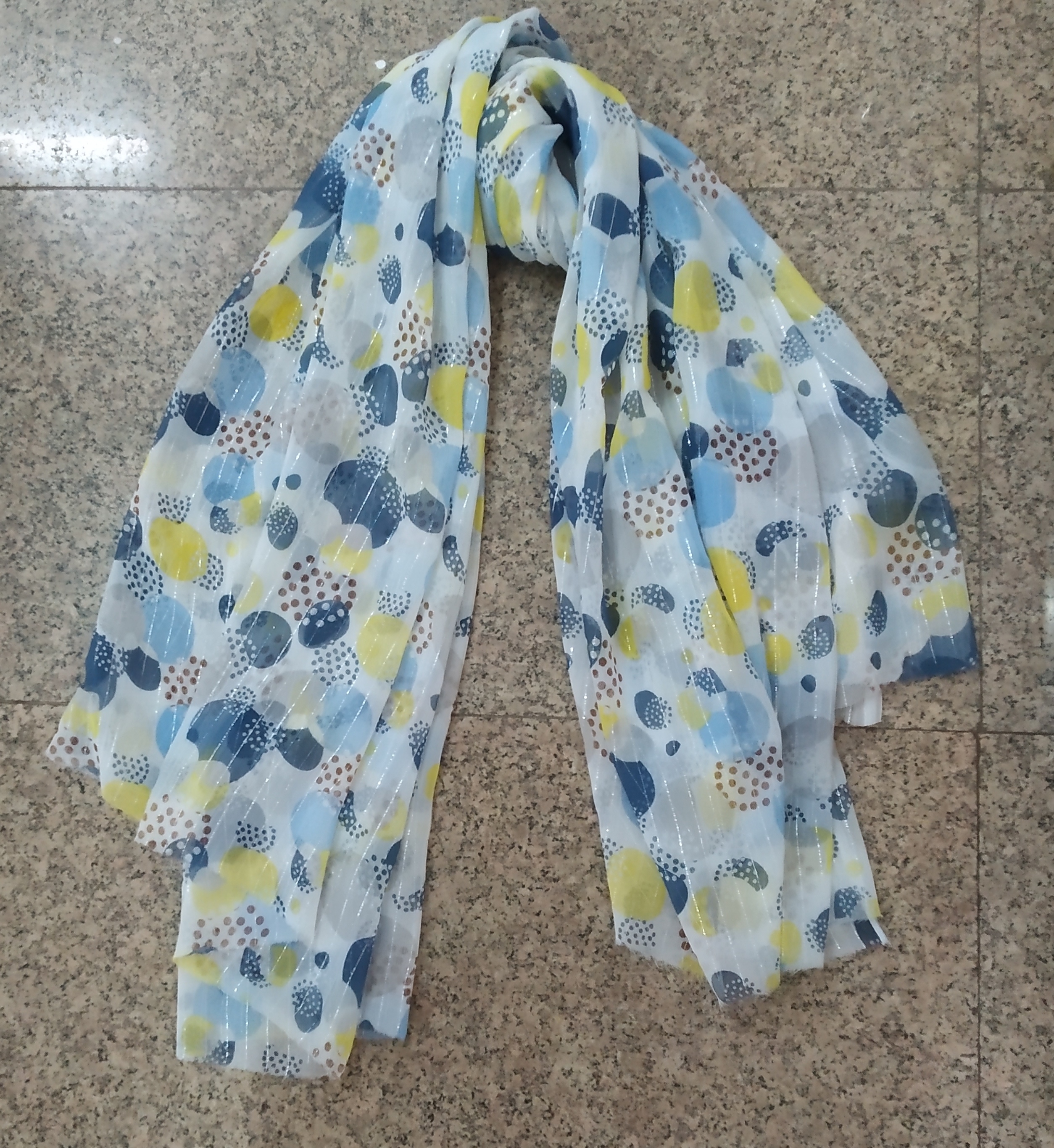 100% Polyester Chiffon With Lurex Scarves - Size 52 X 180 Cm, Light Blue Color, Lace Closure & Plain Pattern For Daily Use By Women