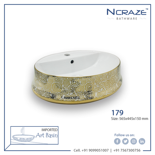 Ornamental Golden White Table Top Wash Basin