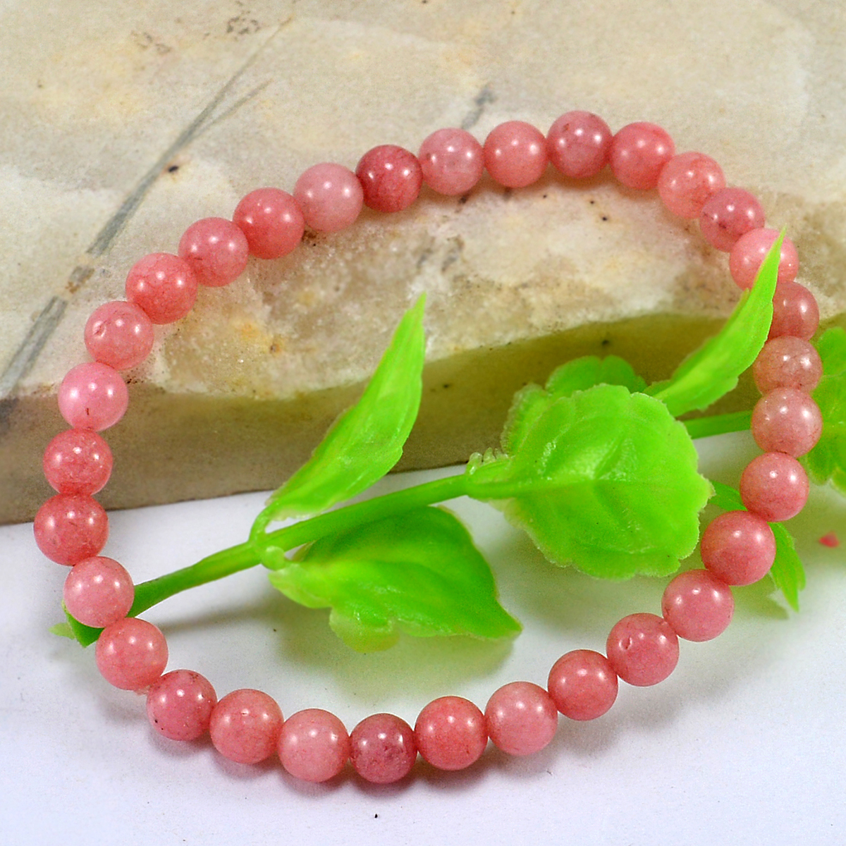 Stone Pink Quartz Beaded Bracelet Pg-156723