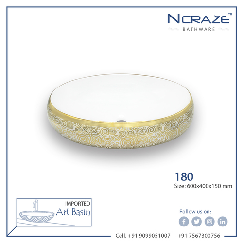 Ornamental Rounded Golden White Wash Basin