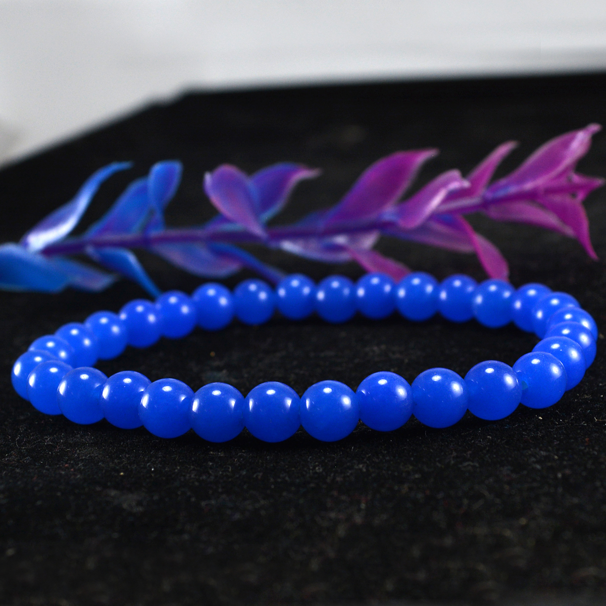 Dark Blue Quartz Bracelet - 6mm Beaded Stretchable Design | Unisex Healing Jewelry Ideal For Weddings And Anniversaries