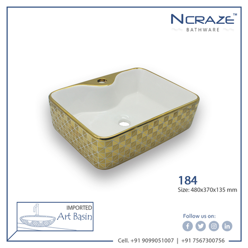 Ornamental Golden White Table Top Ceramic Wash Basin