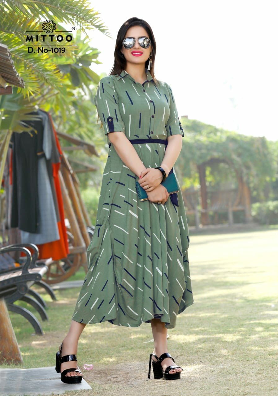Spring Belt Mittoo Launched Full Flair Rayon Kurti