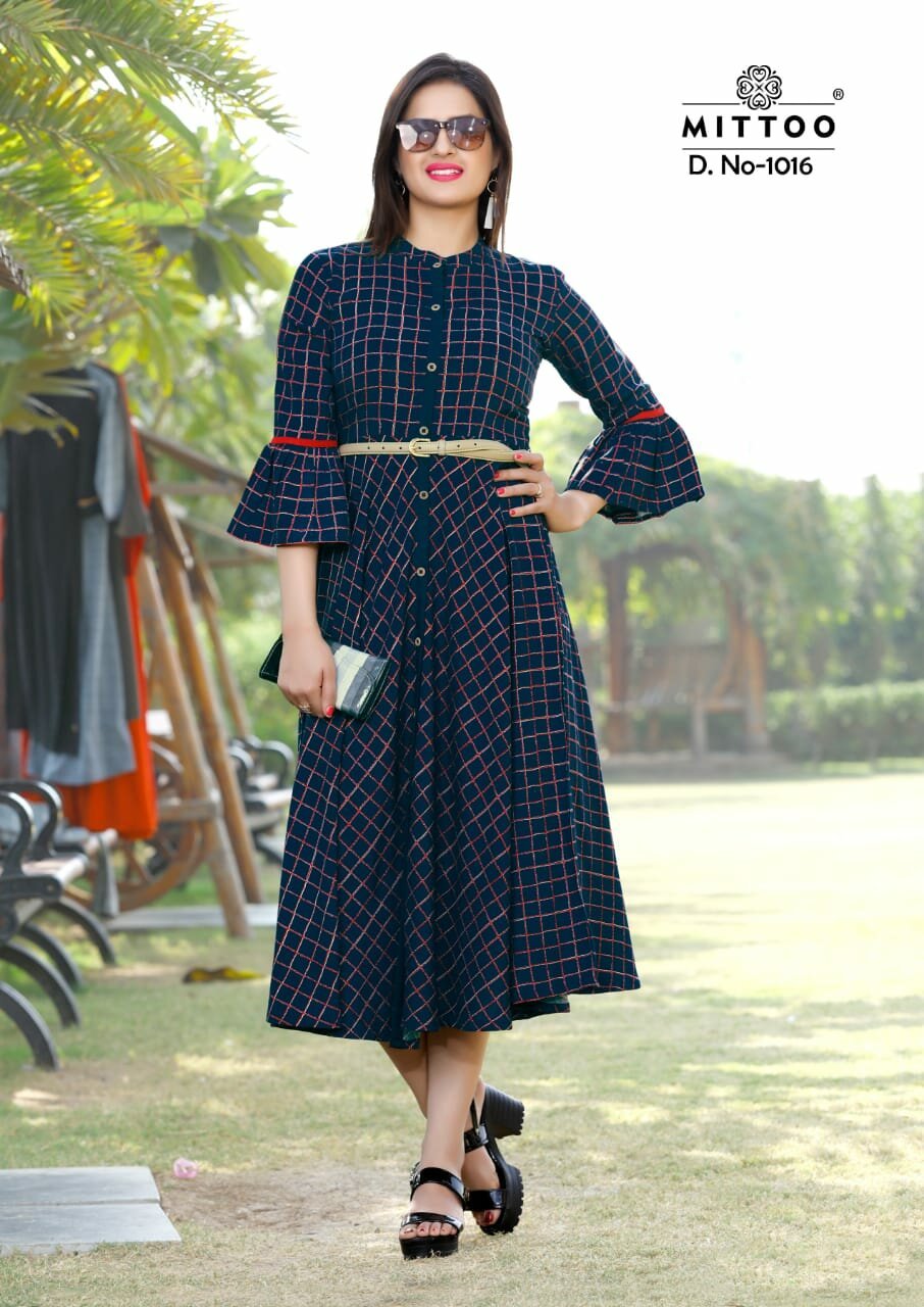 Spring Belt Mittoo Launched Full Flair Rayon Kurti