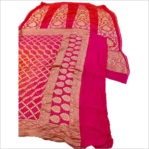 Indian Chiffon Handloom Pure Bandhej Lehenga Full Set