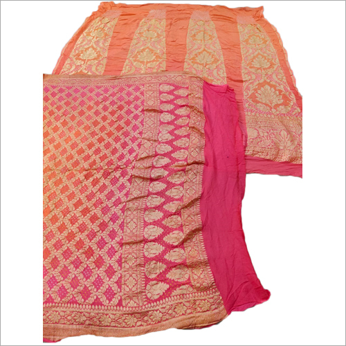 Indian Chiffon Handloom Pure Bandhej Lehenga Full Set