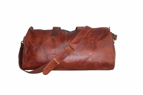Brown Leather Vintage-Style Duffel Travel Bag