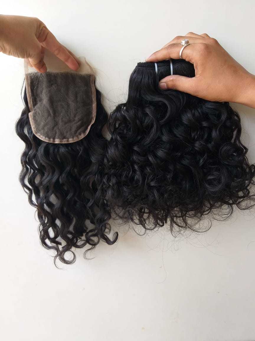 Natural Color Raw Virgin Curly Human Hair Machine Weft Hair