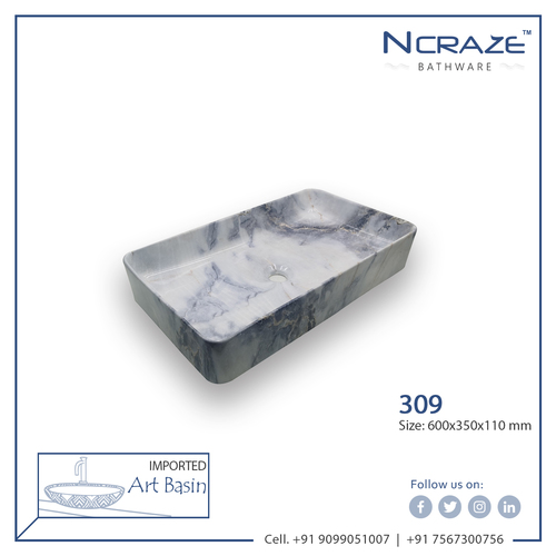 Decorative Purple White Rounded Rectangle Ceramic Wash Basin