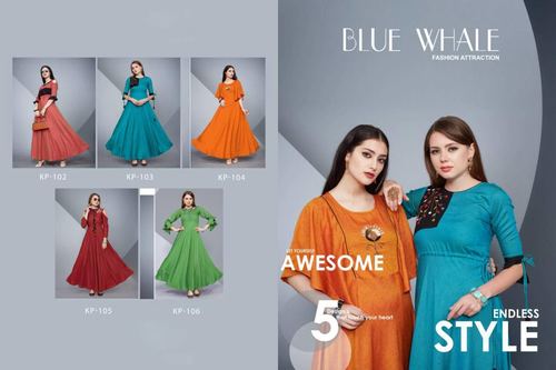 Spring Blue Whale Krisha Plain Anarkali Pattern Wholesale Kurti