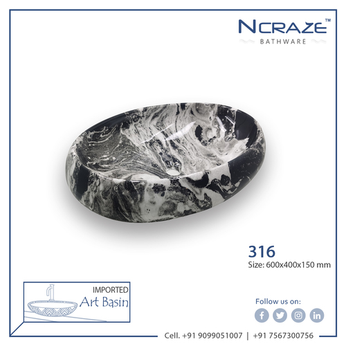 Ncraze Ceramic Wash Basin - 600x400x150mm, Glossy Finish, Decorative Above Counter Design, One Piece Structure, Weighs 10kg