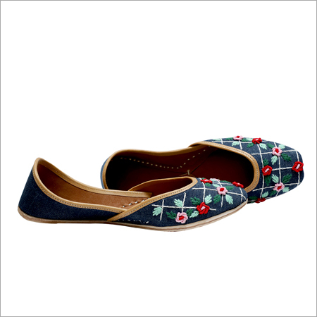 Thread Work Jutti - Leather Material, Various Sizes, Blue Color - Lace-up Closure, Floral Embroidery For Casual Occasions