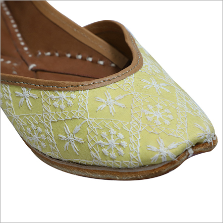 Pale Yellow Color Thread Work Fabric Jutti