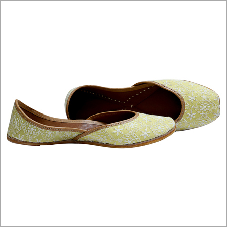 Pale Yellow Color Thread Work Fabric Jutti