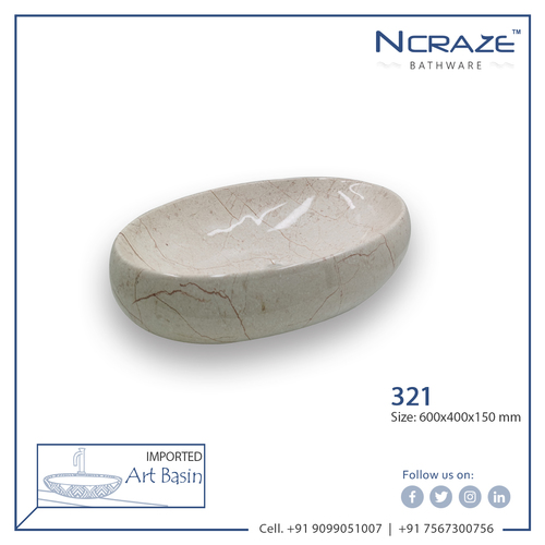 Decorative Cream Color Oval Shape Art Wash Basin