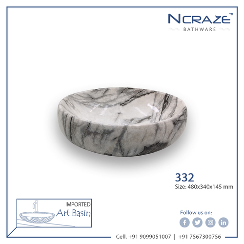 Decorative White Marble Oval Wash Basin