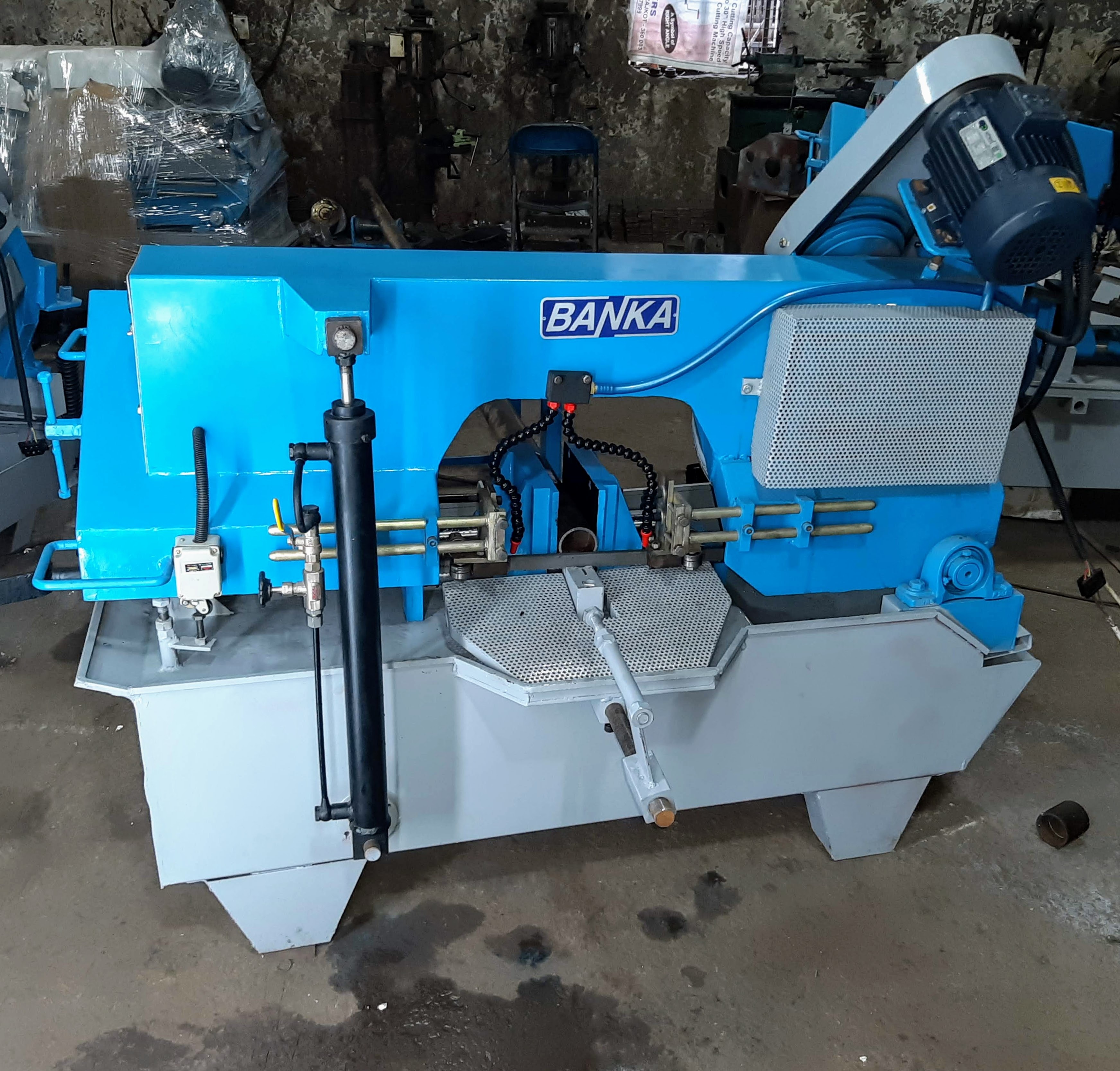 Bandsaw Cutting Machine (300mm) - 300 Mm Cutting Capacity, Dimensions: 1800 X 700 X 1350 Mm, Color: Blue & Grey, 2.0 Hp Motor, Water Cooling System, 3-year Warranty, Semi-automatic Function