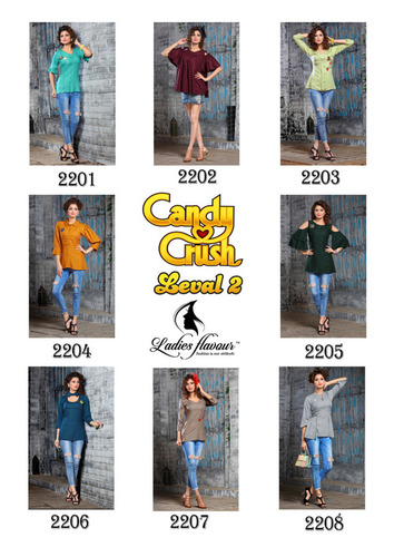 Candy Crush 2 By Ladies Flavour Rayon Tops Collection - Rayon Fabric, Sizes S(36)-2XL(44), Seasonal Wear for Rainy, Spring, Summer, Winter 