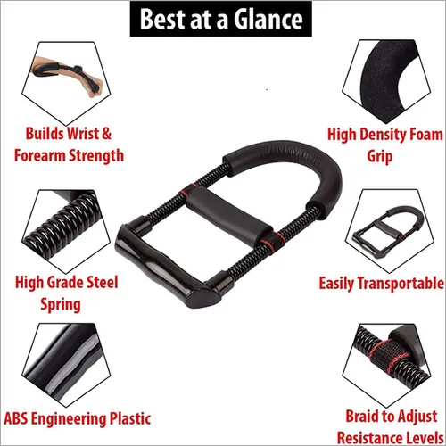 Wrist Exerciser - Plastic, Spring Steel, 150x100x50 Mm | Adjustable Resistance, Black, Wrist Strengthening And Flexibility Training