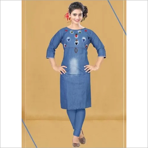 स्प्रिंग चोकीदार Vol-2 प्रिवा कॉटन डेनिम एम्ब्रायडरी कुर्ती