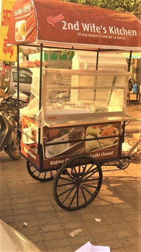 Food Cart - Steel Material, L x W x H Dimensions, Black Color | Canopy with Rubber Wheels