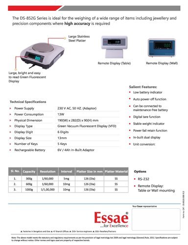 Essae-1kg X 10mg - 852g Model Accuracy: 10 Mg