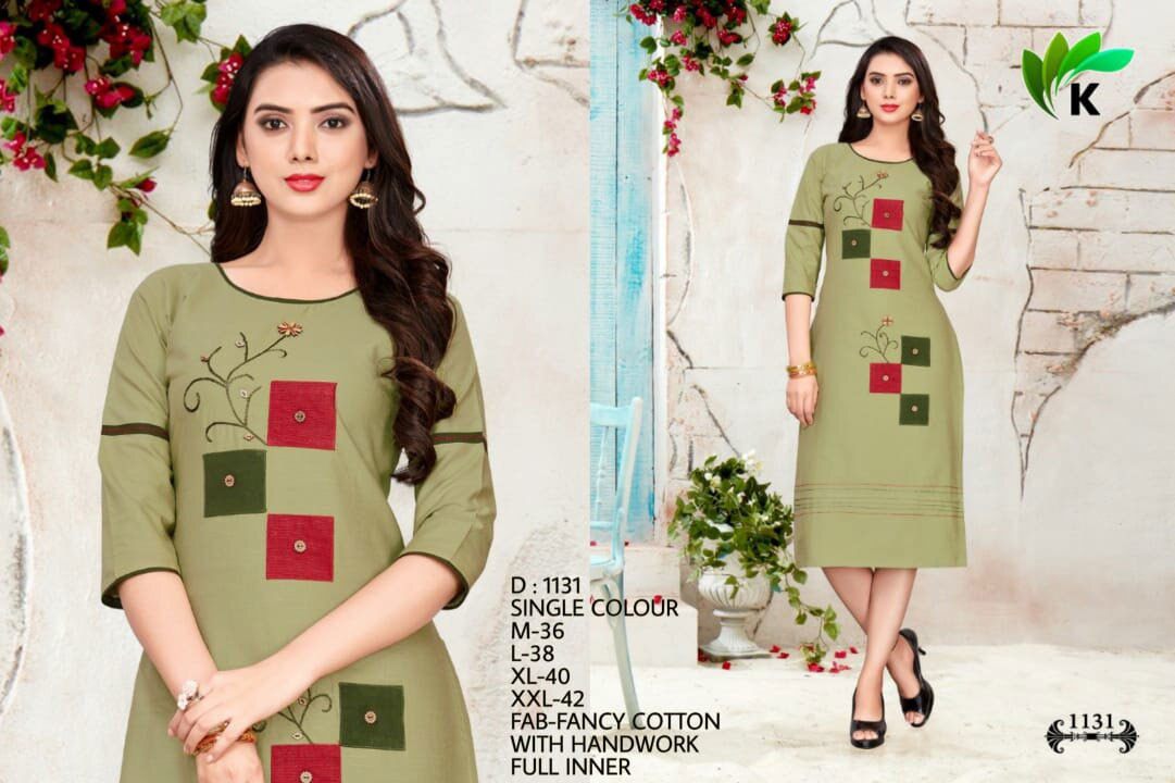 Spring Cotton Silk Handwork Single Design 3 Size Kurti