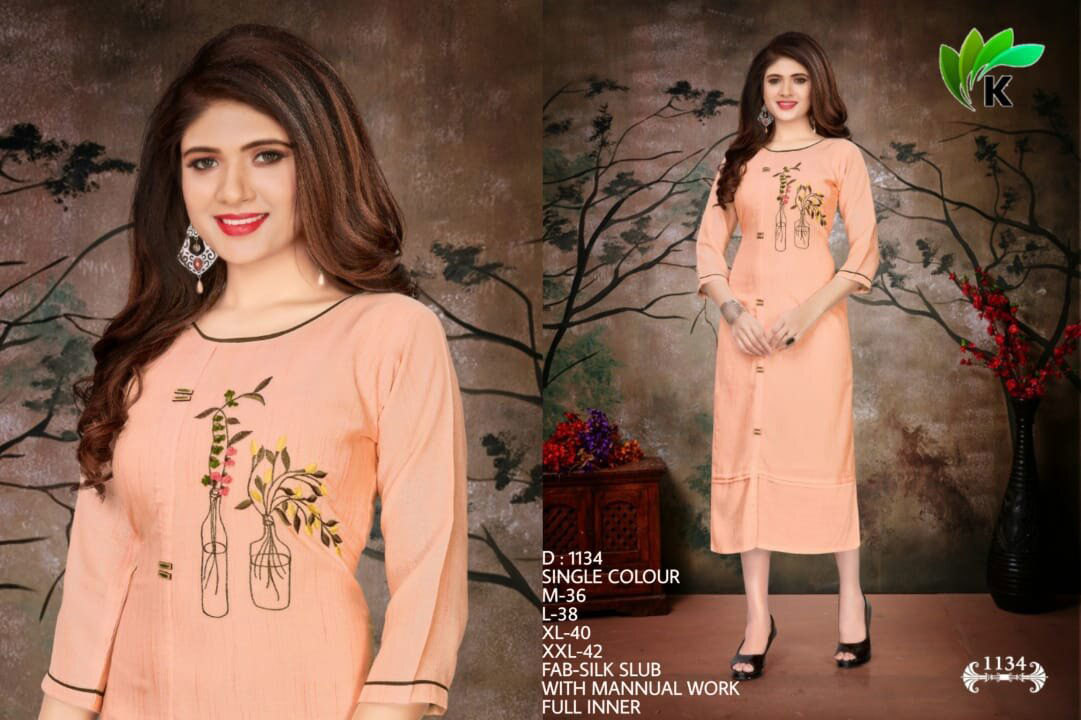 Spring Cotton Silk Handwork Single Design 3 Size Kurti
