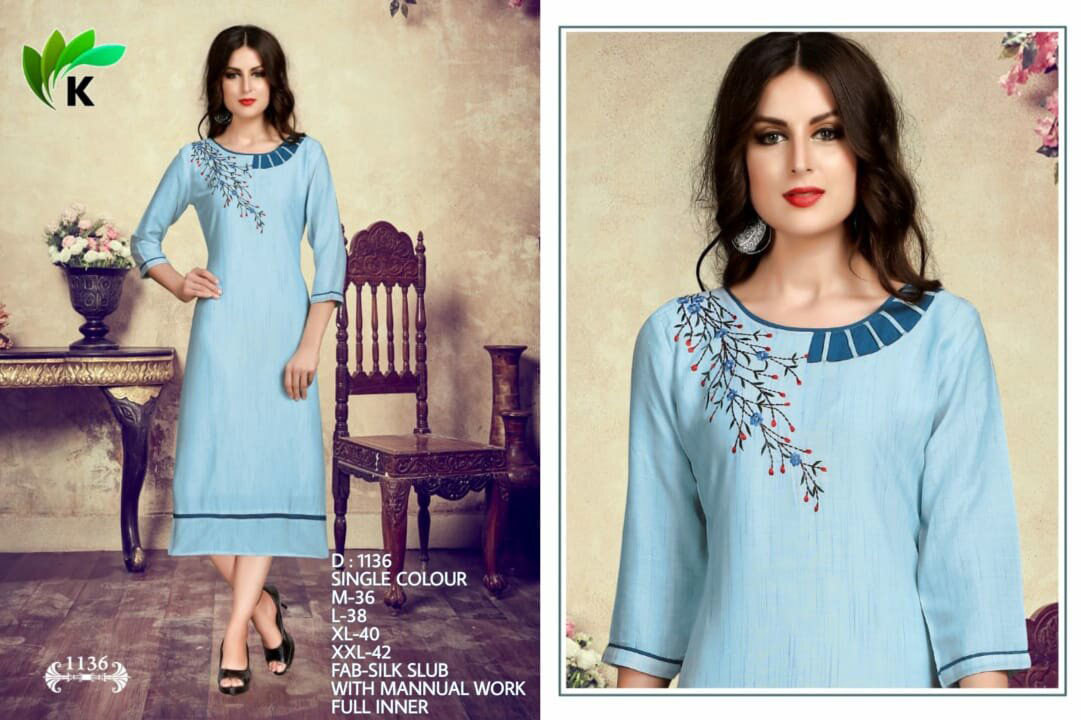 Spring Cotton Silk Handwork Single Design 3 Size Kurti