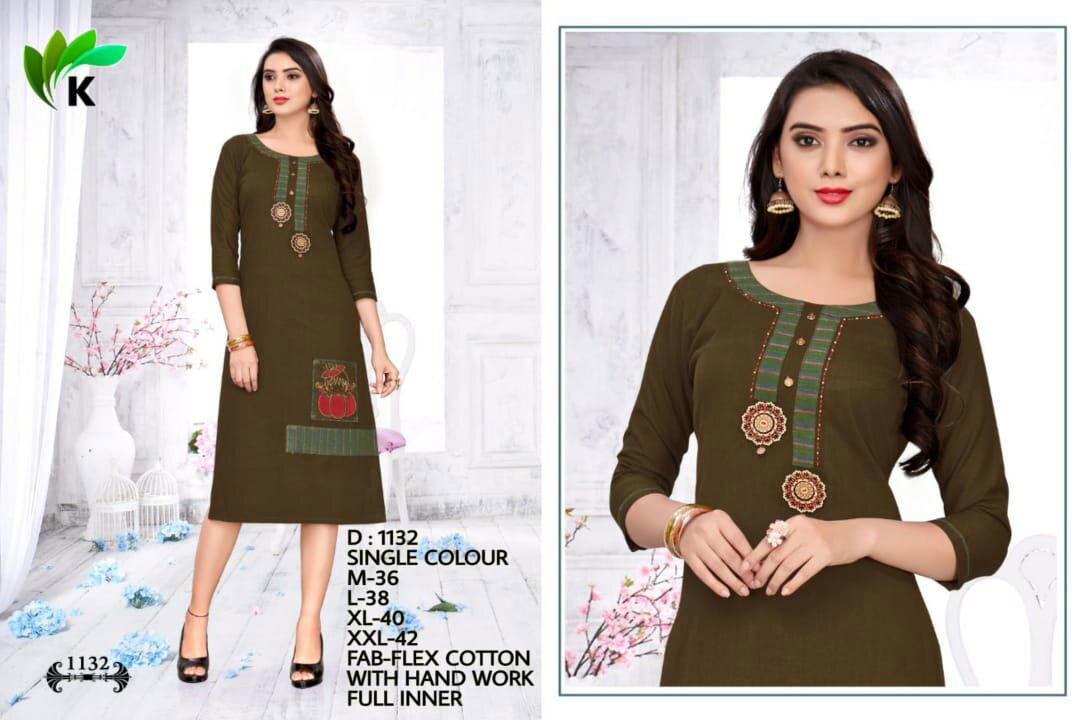 Spring Cotton Silk Handwork Single Design 3 Size Kurti