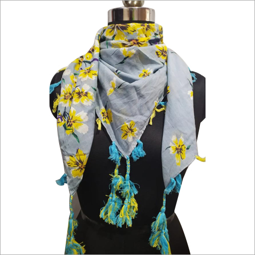 100 Percent Cotton Printed Stole - Cotton Fabric, Grey-Yellow Color | Daily Wear, Comfortable, Versatile for All Weather Conditions